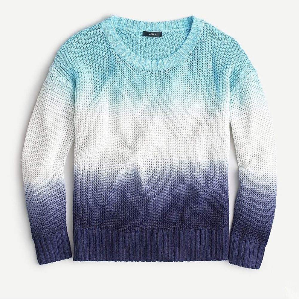 J. Crew 100% Linen Dip Dyed Beach Sweater Small blue ombré tie dye‎ open knit